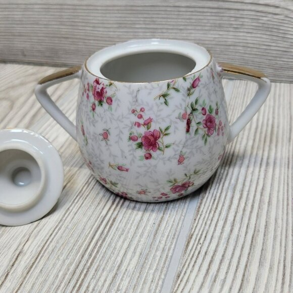 Pink Roses Sugar And Creamer Gold Trim Tea Cottage Core Vintage Boho Chic READ - Picture 14 of 16